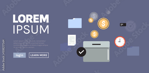 Moneybox and investing fund savings, saving coins, donation concept flat vector illustration.