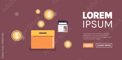 Moneybox and investing fund savings, saving coins, donation concept flat vector illustration.