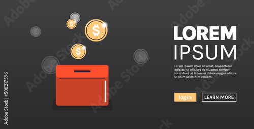 Moneybox and investing fund savings, saving coins, donation concept flat vector illustration.