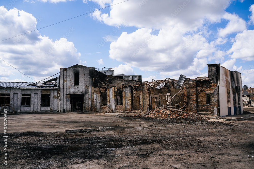 Consequences of the Russian peace in the city of Trostyanets. Sumy region. Civil buildings. Russian military invasion of Ukraine.