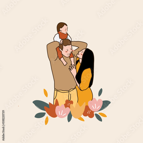 mother, father, and son potret of happy family illustration