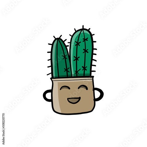 Cartoon cactus character. Kawaii potted plant for your design
