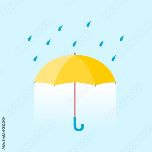 Yellow umbrella open protection water drop rain pastel tone flat vector icon design.