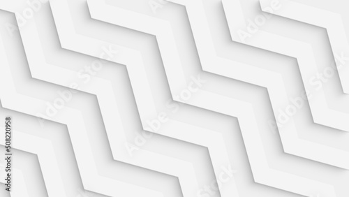 White zig zag lines with shadows on white background. Modern abstract digital geometric outline pattern background. 3D render