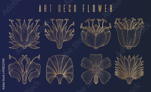 Art nouveau style flower plant basic element. 1920-1930 years vintage design. Symbol motif design.
