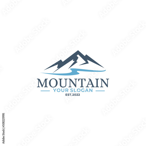 mountain and river logo design vector