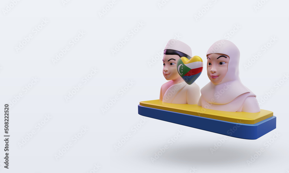 3d hajj love Comoros flag rendering right view 3d hajj love Comoros flag rendering right view