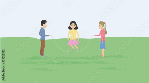 children skip a rope