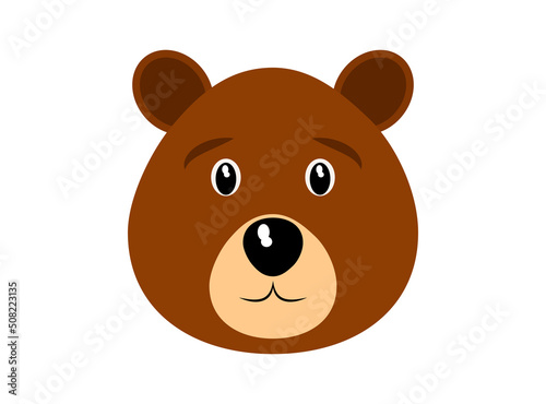 Cute bear cartoon face isolated on white, vector illustration