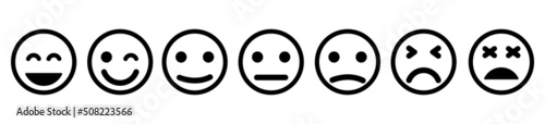 Emoji faces.Set of Emoji icon.Feedback sign.Emoticons.Simple emoticons line icons.Mood.Smile icons
