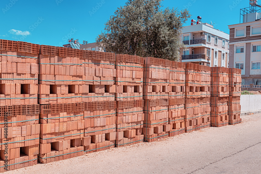 A wall made of special hollow bricks designed to keep cool in countries with hot climates. Modern building and construction materials. A wall made of special hollow bricks designed to keep cool in countries with hot climates. Modern building and construction materials.