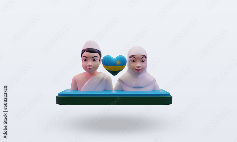 3d hajj love Rwanda flag rendering front view 3d hajj love Rwanda flag rendering front view