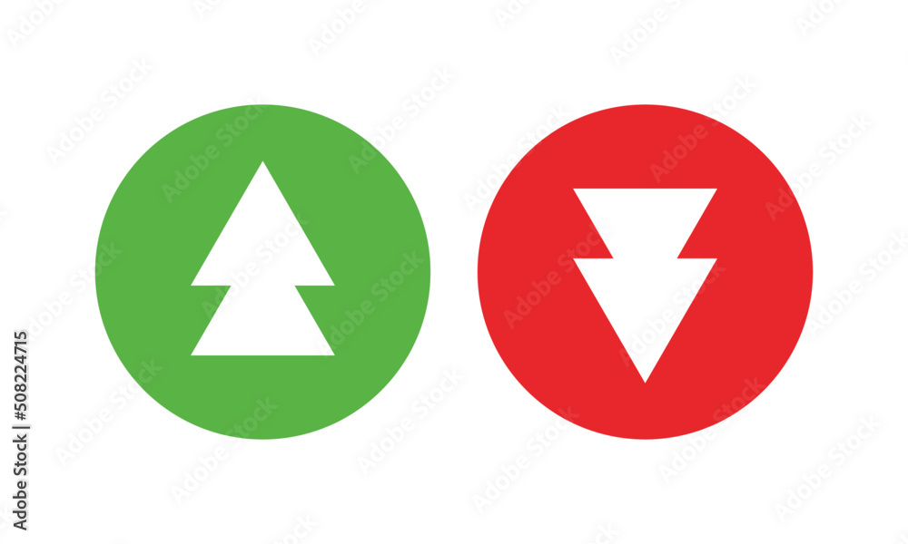 Modern red down green up arrow simple icon sign vector. Cryptocurrency, stock and forex investment trading analysis. Modern red down green up arrow simple icon sign vector. Cryptocurrency, stock and forex investment trading analysis.