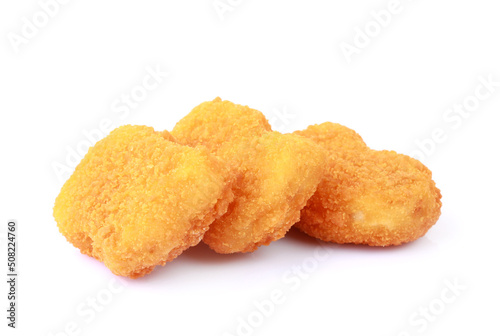 Chicken nuggets closeup isolated on white background with clipping path	