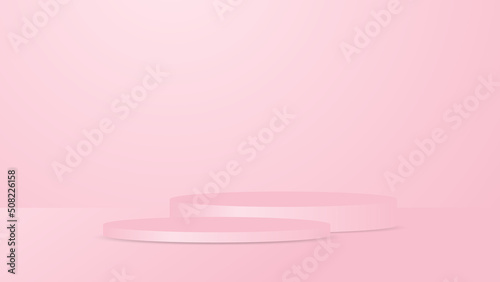 blank pink podium for product display. cosmetic advertising stand on studio lighting background