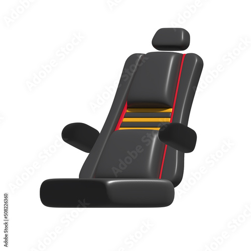 3d Car seat illustration automotive spare part icon isolated on white background with black and red design 