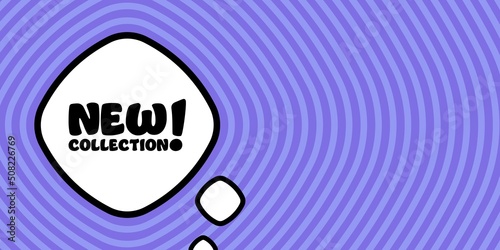 Speech bubble with new collection text. Boom retro comic style. Pop art style. Vector line icon for Business and Advertising