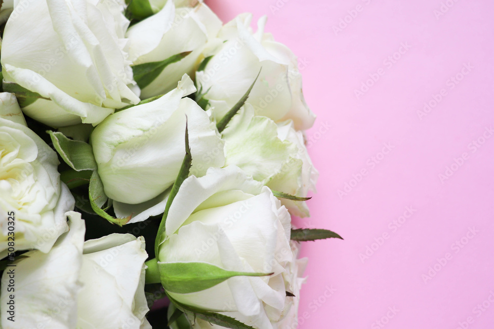 greeting card layout. bouquet of white roses