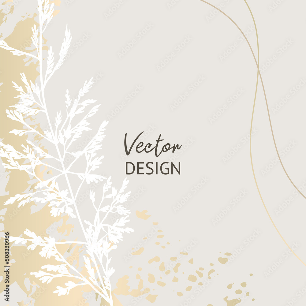 Abstract luxury background with floral sketch grass and texture in neutral pastel colors. Editable vector for social media post, card, cover, banner, invitation, poster, mobile apps, web ads