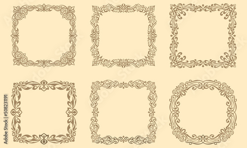 set of of decorative Vintage golden frame and calligraphic borders corner ornate