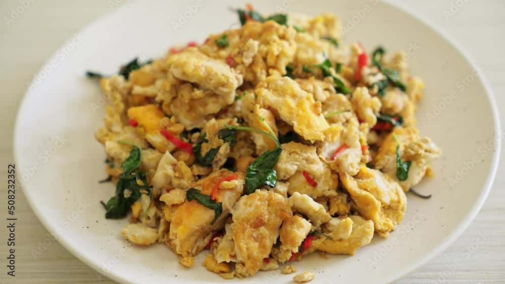 stir-fried egg with Thai basil and chilli - Asian food style stir-fried egg with Thai basil and chilli - Asian food style