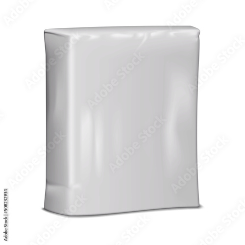 Blank bag packaging vector mockup. Crumpled vacuum pouch isolated on white background mock-up. Template for design