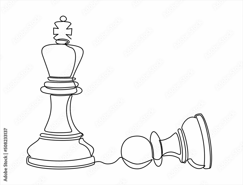 Chess Set Game Pieces Line Drawing 3D Stock Vector - Illustration