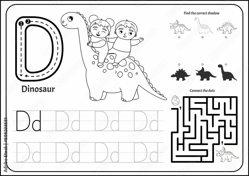 Handwriting practice outline sheet. Basic writing. Educational game for ...