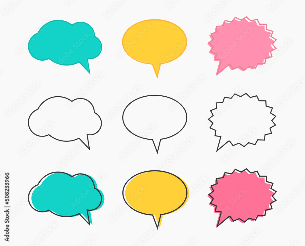 Speech bubbles shapes colorful and outline collection. Speech bubbles shapes colorful and outline collection.