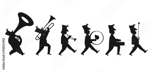 Children playing musical instruments in the marching  Silhouettes premium vector template