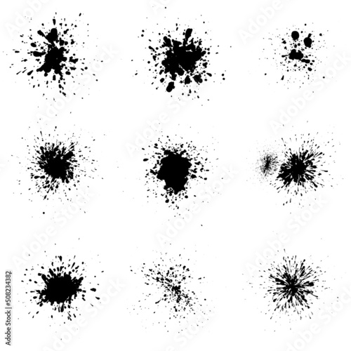 set of ink drops and splashes isolated on white background, vector illustration