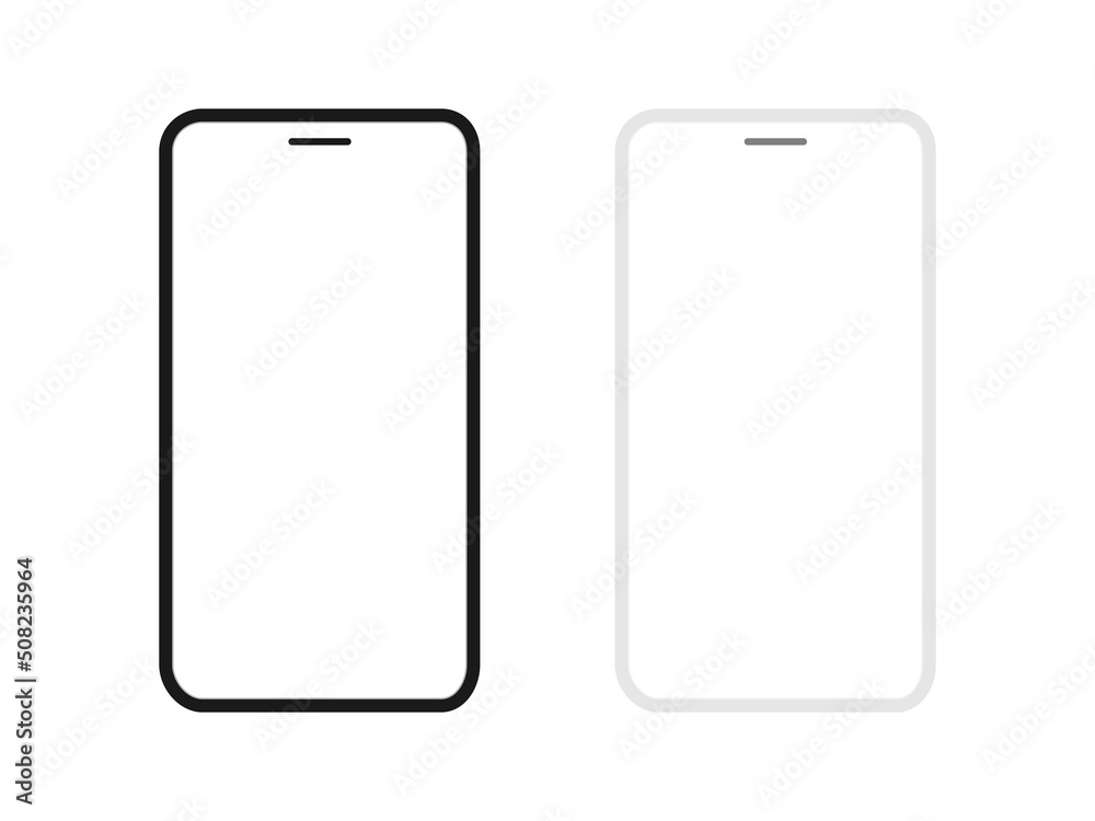 Smartphone with white empty screen set. Realistic black and gray no frame phones mockup. Vector isolated on white. Smartphone with white empty screen set. Realistic black and gray no frame phones mockup. Vector isolated on white.