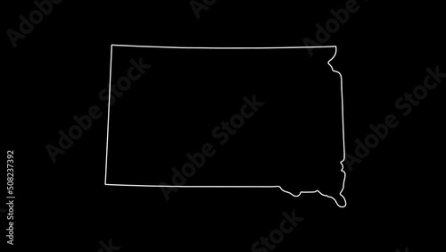 2D Map of state South Dakota, South Dakota map white outline, Animated close up map of South Dakota USA