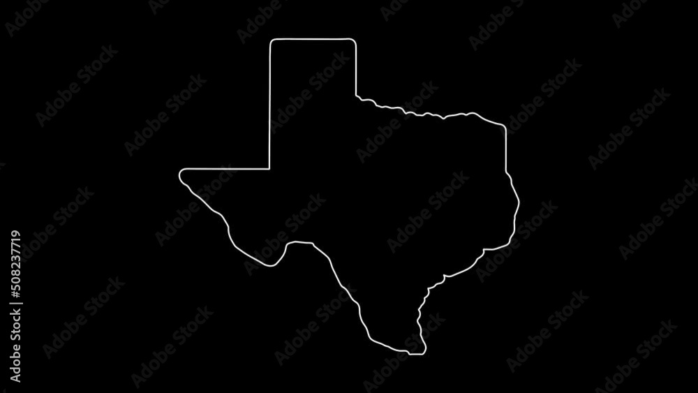 2D Map of state Texas, Texas map white outline, Animated close up map of Texas USA