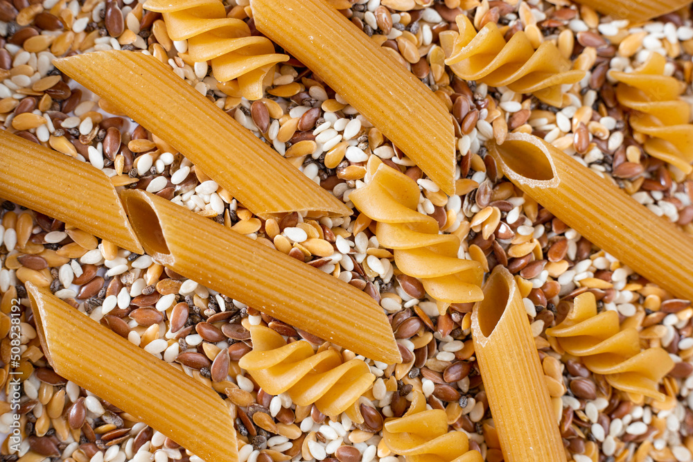 pasta from durum wheat of the second grade and seeds of sesame, flax