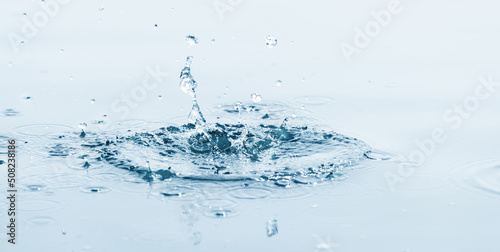 splashing water drops after plop, close-up of movement over the water surface, abstract water background concept