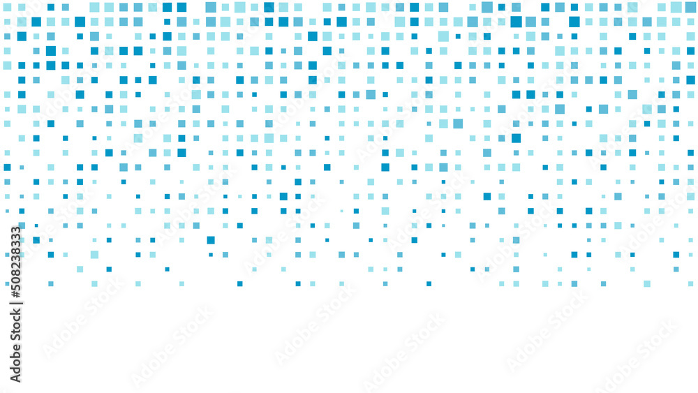 Mosaic with blue squares. Abstract seamless vector background. Rhythmically decreasing size and spacing between elements. Light and dark shades of blue.