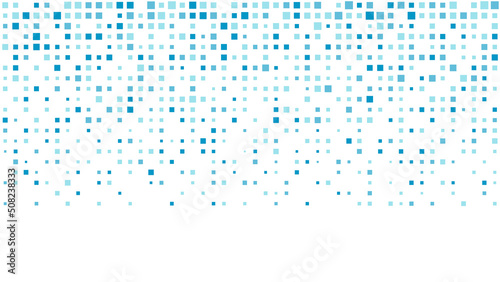 Mosaic with blue squares. Abstract seamless vector background. Rhythmically decreasing size and spacing between elements. Light and dark shades of blue.