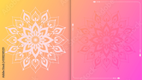 Cute oriental background with mandala with place for text. Yellow to pink vector