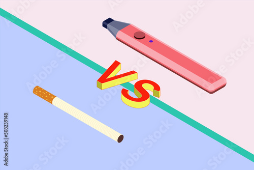 Cigarette vs vape, simple isometric illustration