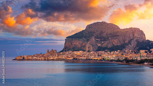 Cefalu, medieval city of Sicily island, Province of Palermo, Italy. Cefalu is city in Italian Metropolitan City of Palermo located on Tyrrhenian coast of Sicily, Italy.