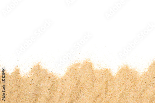 Montón de arena del desierto aislada sobre un fondo blanco liso. Vista superior. Copy space photo