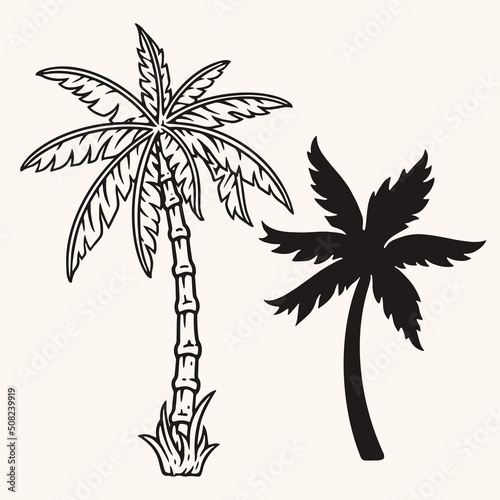 Palm trees sketch monochrome vintage