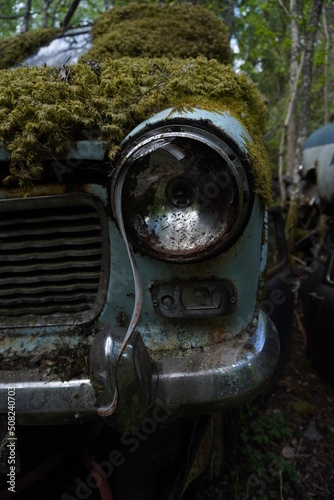 Wallpaper Mural mossy headlight of blue rusted car Torontodigital.ca