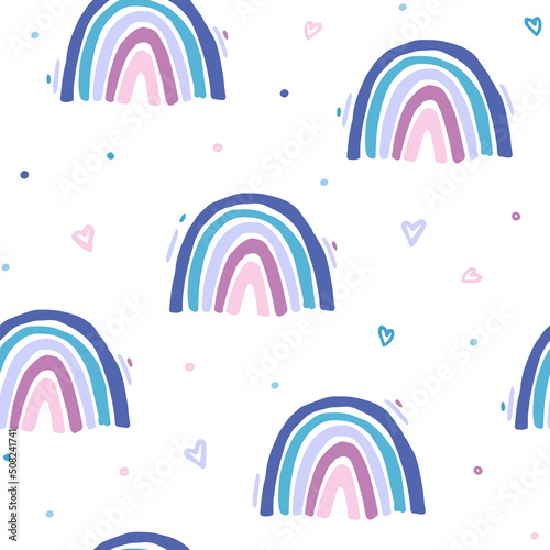 Vector Hand drawn rainbow background with hearts