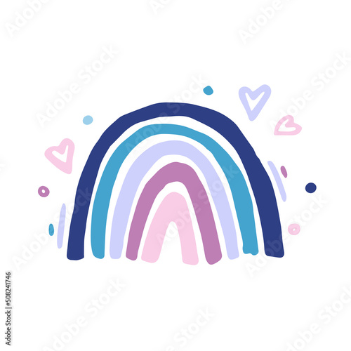 Vector Hand drawn cute rainbow with hearts