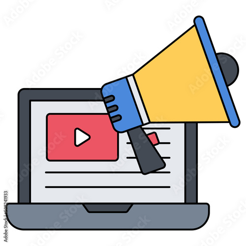 Announcement video Concept, Online Live Streaming vector color icon design, Digital Marketing symbol, Search Engine Optimization Sign, SEO and SMM stock illustration photo