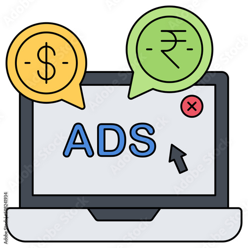 Paid Ads Concept, Pay Per Click Campaigns vector color icon design, Digital Marketing symbol, Search Engine Optimization Sign, SEO and SMM stock illustration