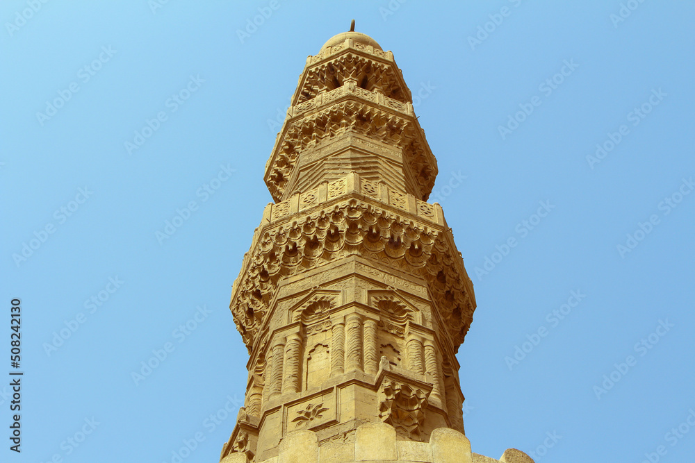 View of minaret of Bab Zuweila in old cairo