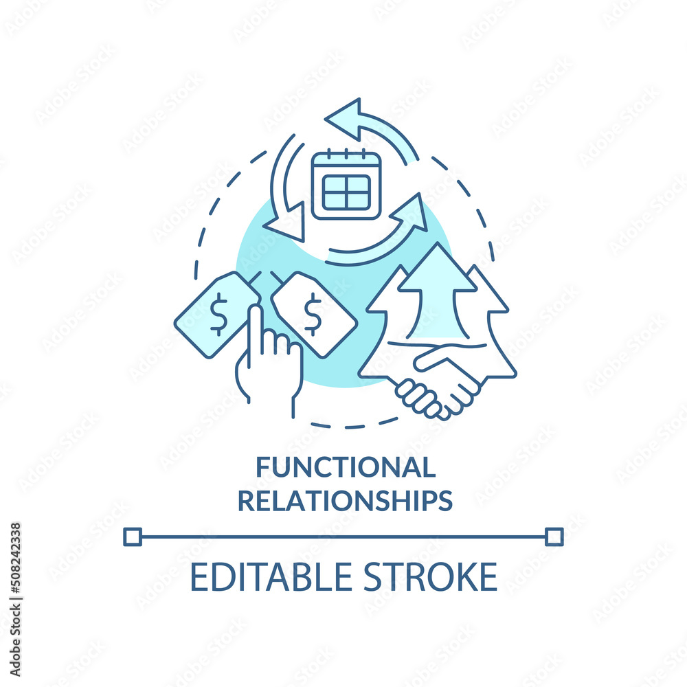 Functional relationships turquoise concept icon. Buyer-seller interaction abstract idea thin line illustration. Isolated outline drawing. Editable stroke. Arial, Myriad Pro-Bold fonts used